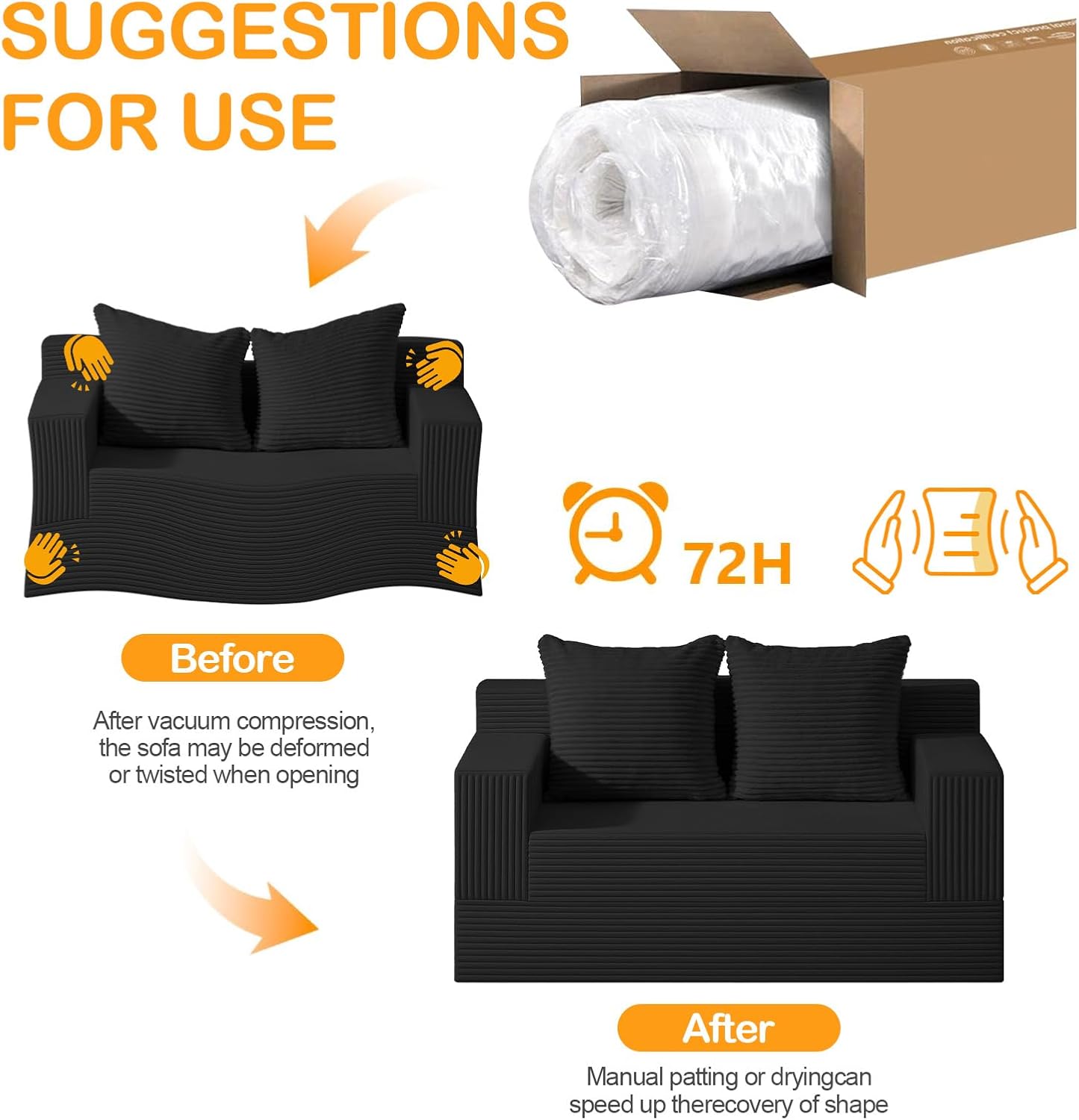 Thumbnail 6 de Erament Loveseat Convertible Sofa Bed, Black Corduroy, Folding Design