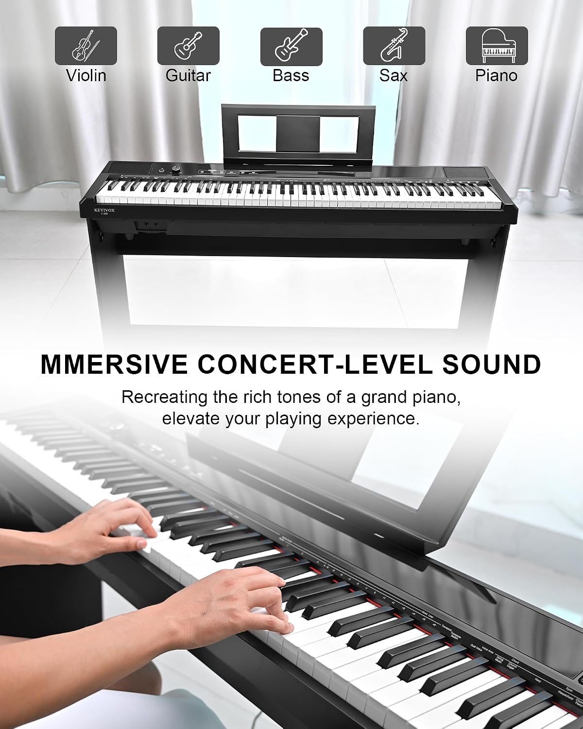 Detalle de KEYIVOX S-200 88-Key Weighted Digital Piano with Hammer Action and Triple Pedal