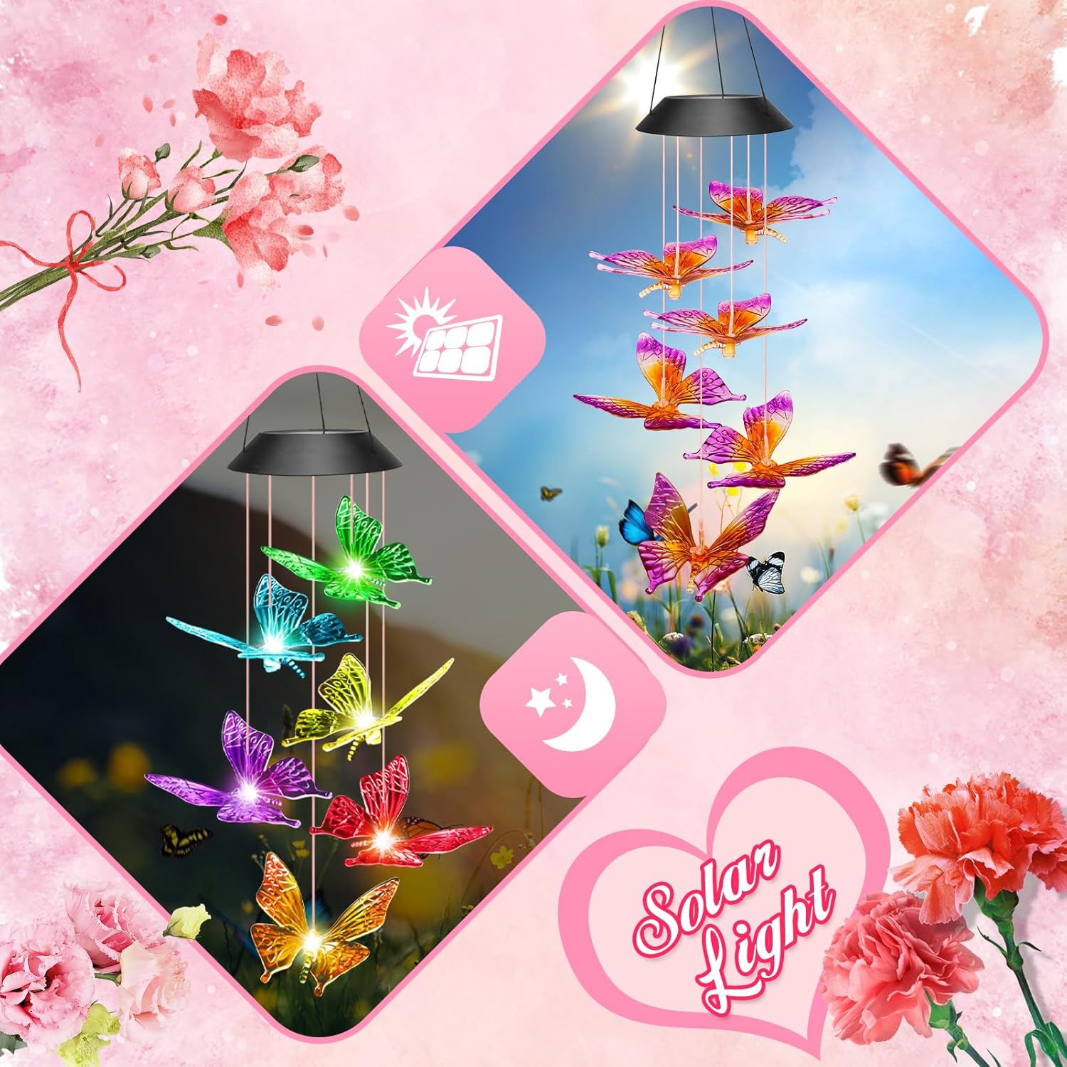Thumbnail 5 de Winzwon Butterfly Solar Wind Chimes 6‑LED