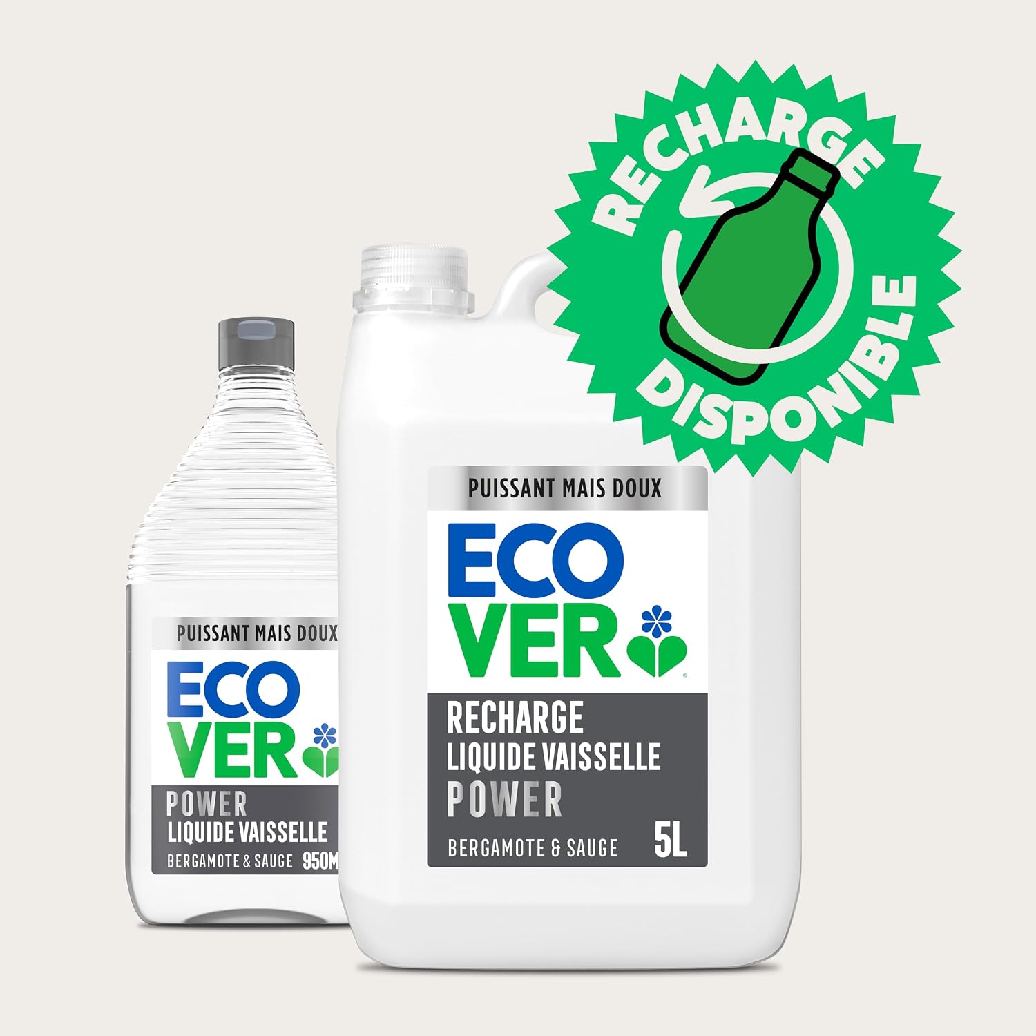 Detalle 2 de Ecover Liquide Vaisselle Ultra Dégraissant – Spécial Peaux Sensibles, Bergamote et Sauge, Flacon 5L