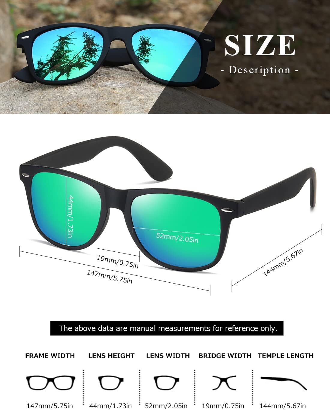 Thumbnail 4 de Kimorn Polarisierte Sonnenbrille AE0300 – Unisex Hornrand, 80's Retro