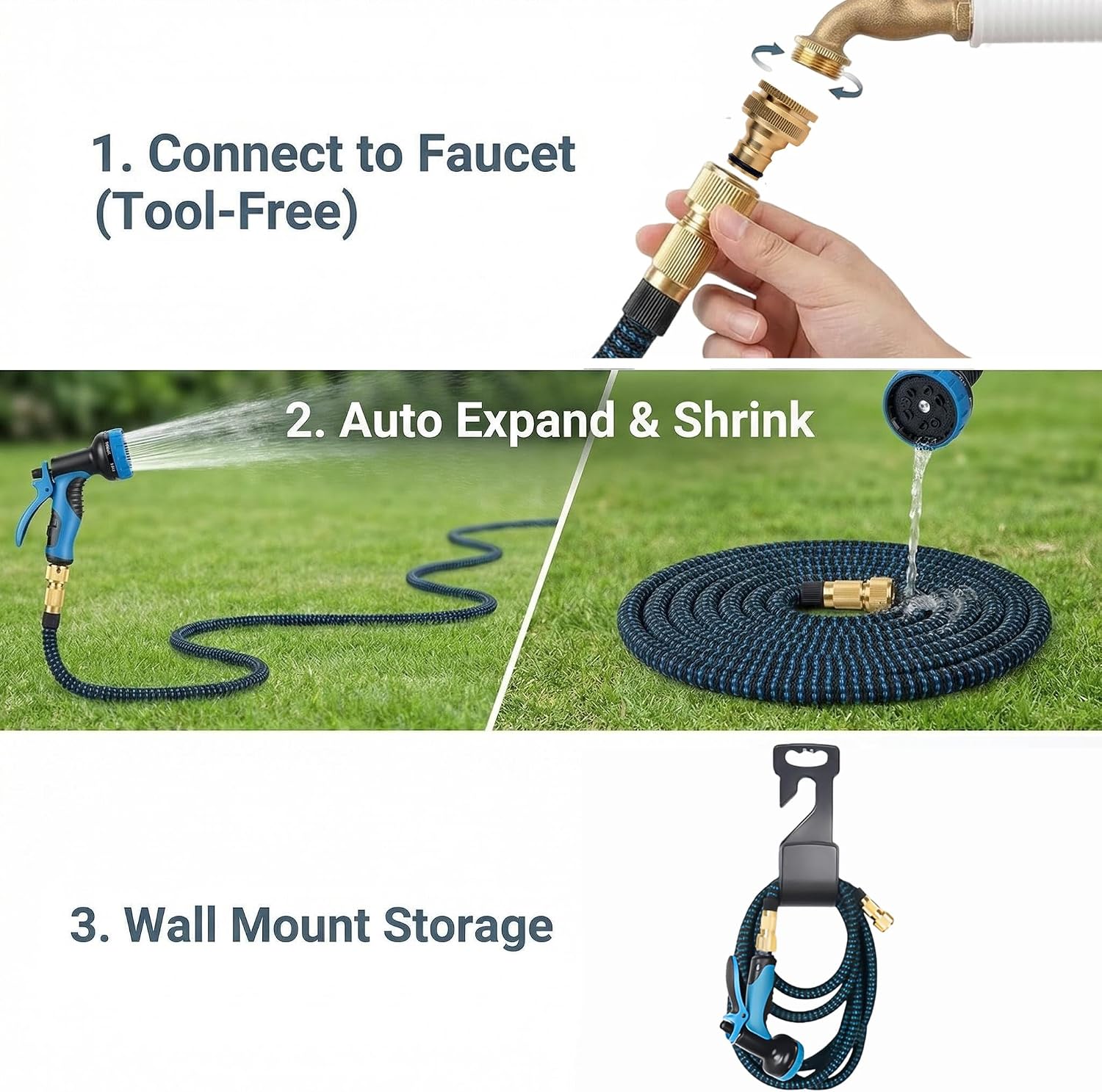 Thumbnail 1 de Hose Pipe with 10-Pattern Spray Gun, 75ft Expandable Garden Hose with Brass Connectors
