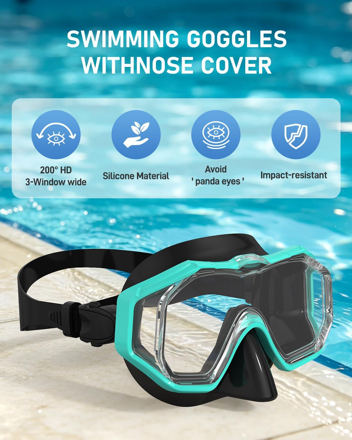 Thumbnail 6 de WSTOO Adults Swim Goggles with Nose Cover (Anti-Fog, 180° Panoramic, Leak-Proof, 3-Lens)