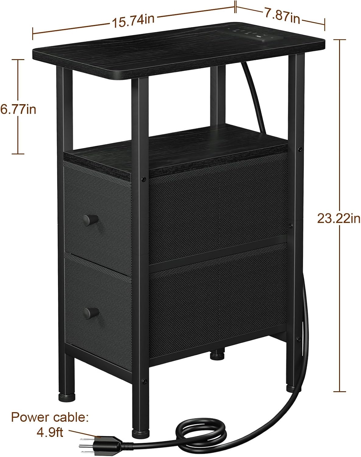 Detalle de LOAKEKEL HETNDP02L Narrow End Table with Charging Station, LED Light and Drawers