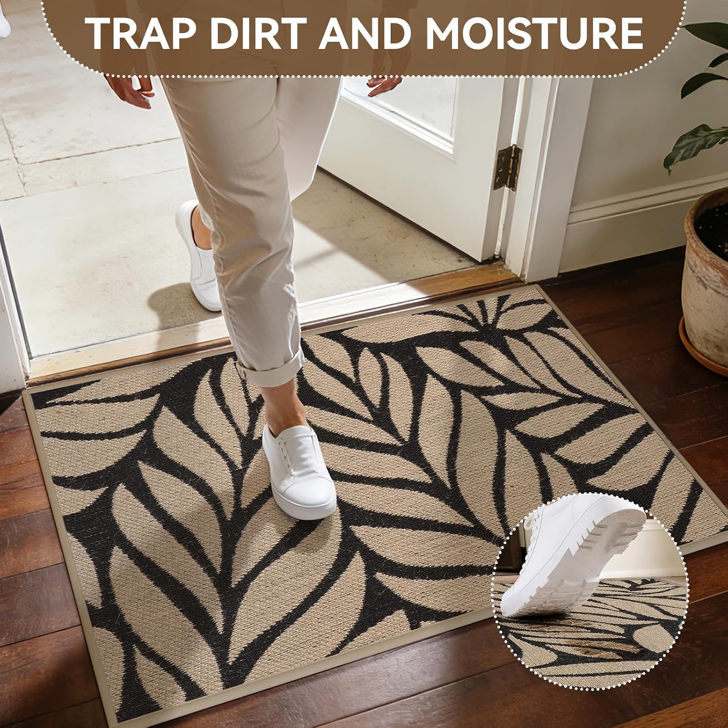 Thumbnail 2 de QiCaiJia Brown Entryway Doormat, 31 x 47-Inch Low-Profile Washable Mat