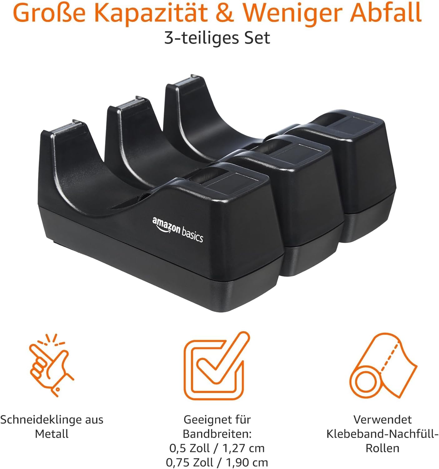 Detalle de Amazon Basics Klebeband-Abroller, 3 Stück – stabiler Tischabroller für gängige Klebebänder
