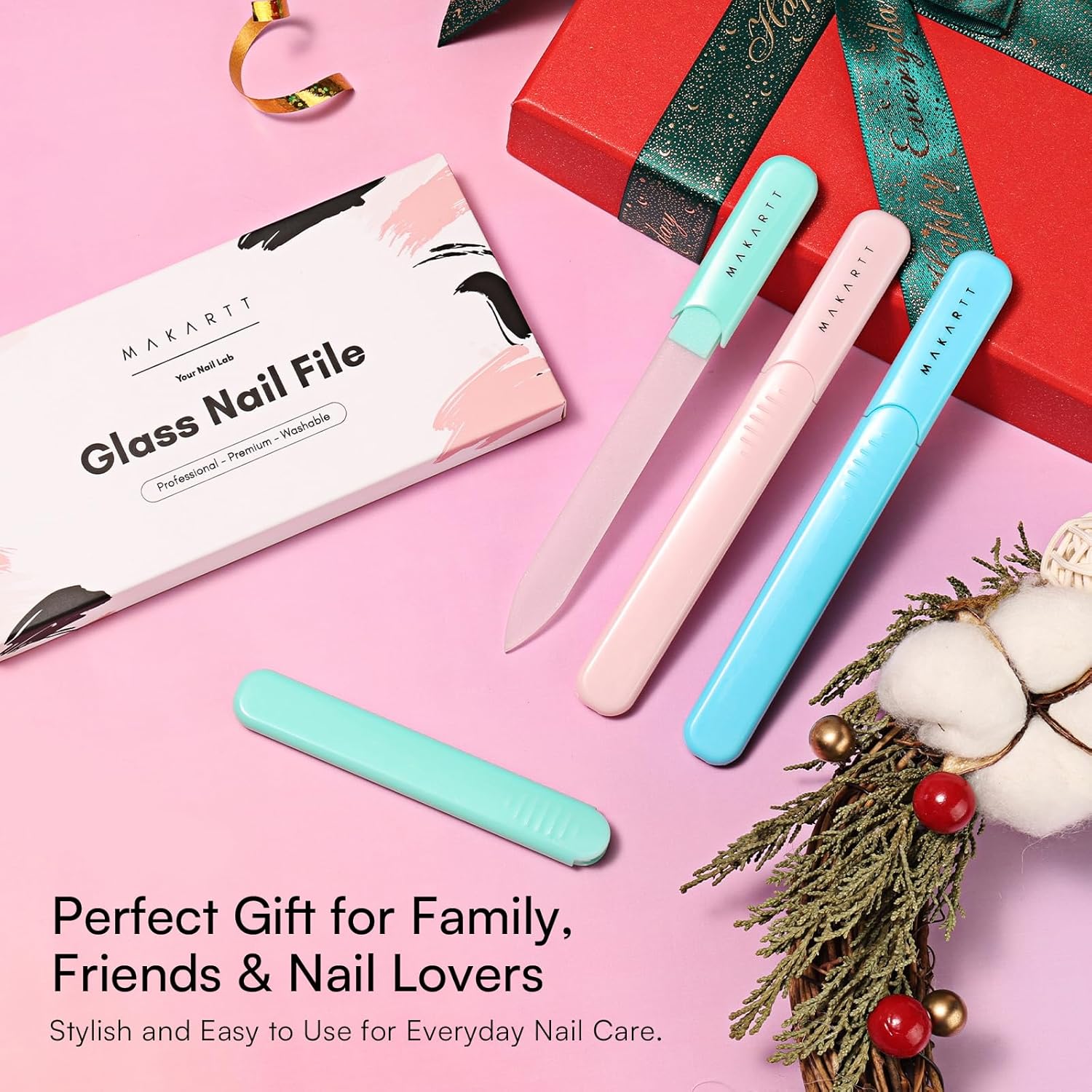 Detalle de Makartt Glass Nail Files Double-Sided Buffer Set (3-Piece) in Pink, Green & Blue