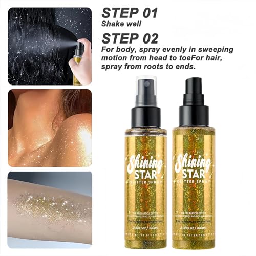 Thumbnail 2 de AuraBeen Shining Star Glitter Spray: Waterproof, Quick-Dry Golden Sparkle for Face, Body, Hair and Clothes