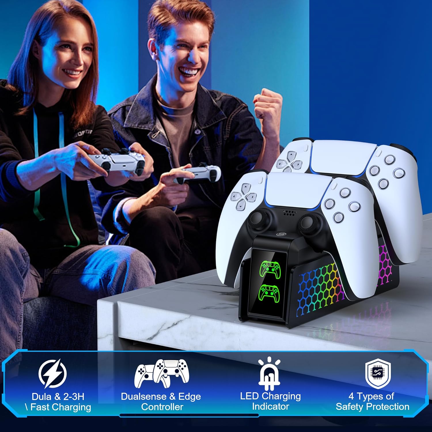 Thumbnail 6 de PS5 Controller Ladestation mit RGB-Beleuchtung und 2‑Kanal Ladefunktion