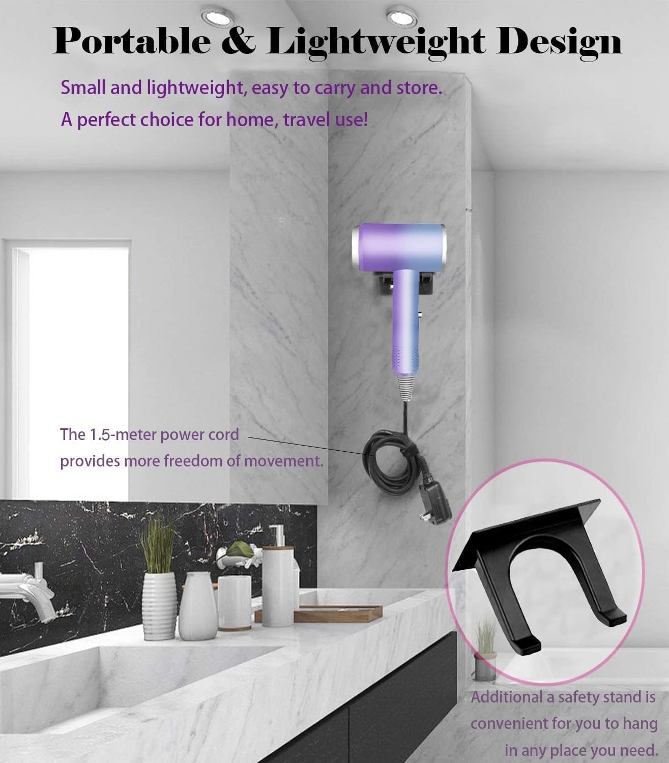 Detalle de Jooayou Hair Dryer 2000W: Fast Ionic Drying with Stand for Home, Travel and Salon