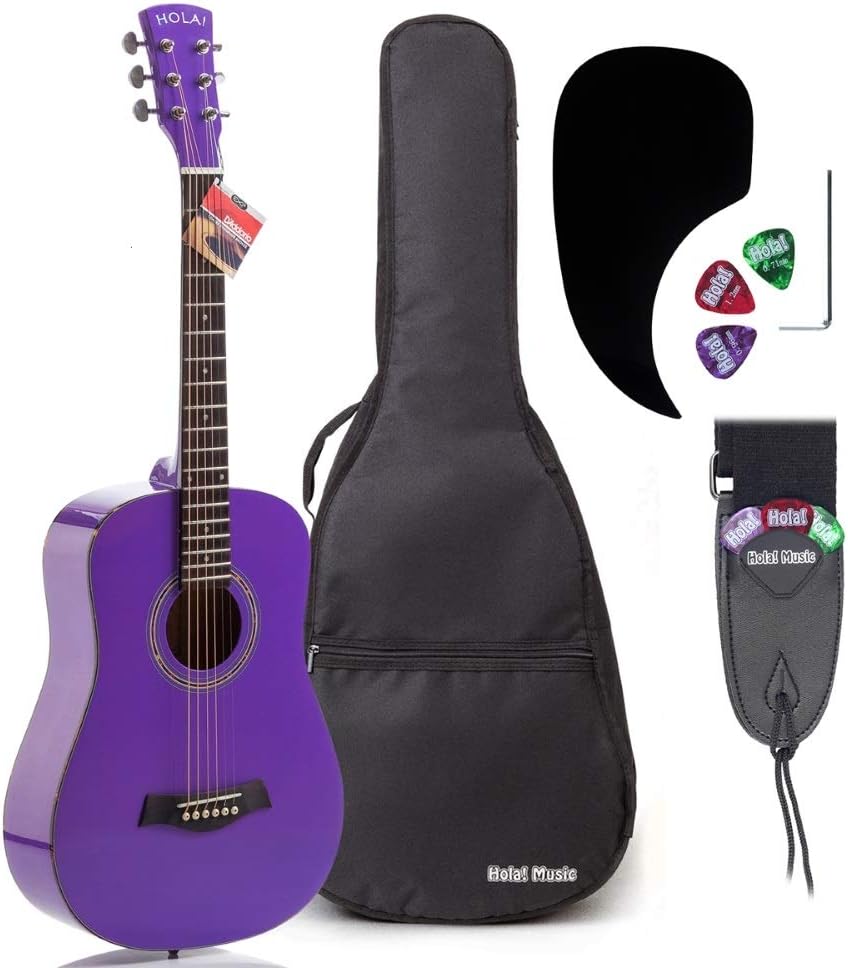Detalle de Hola! Music 36" 3/4 Acoustic Guitar, Solid Spruce Top, Purple