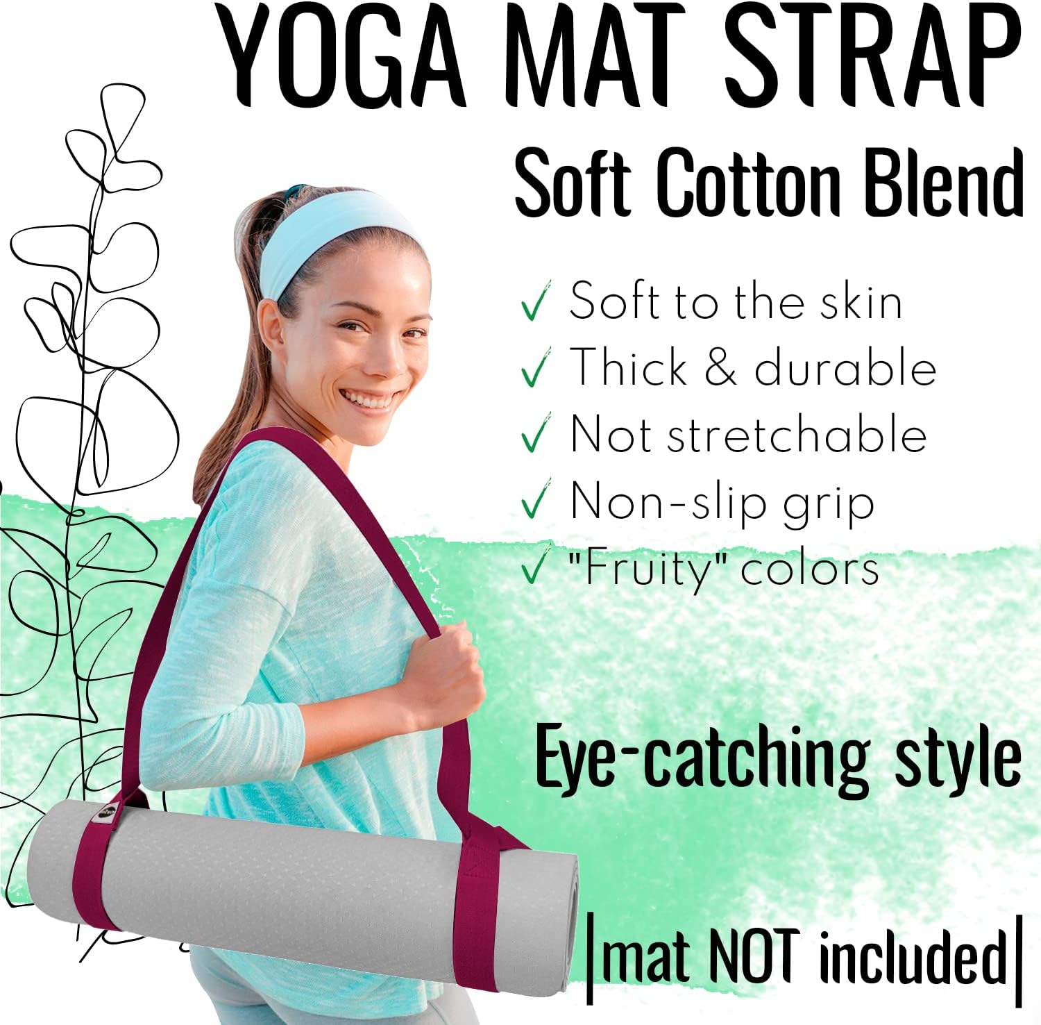 Detalle 2 de TECEUM Yoga Mat Strap, 64 IN Cotton-Blend Carrier in Deep Raspberry