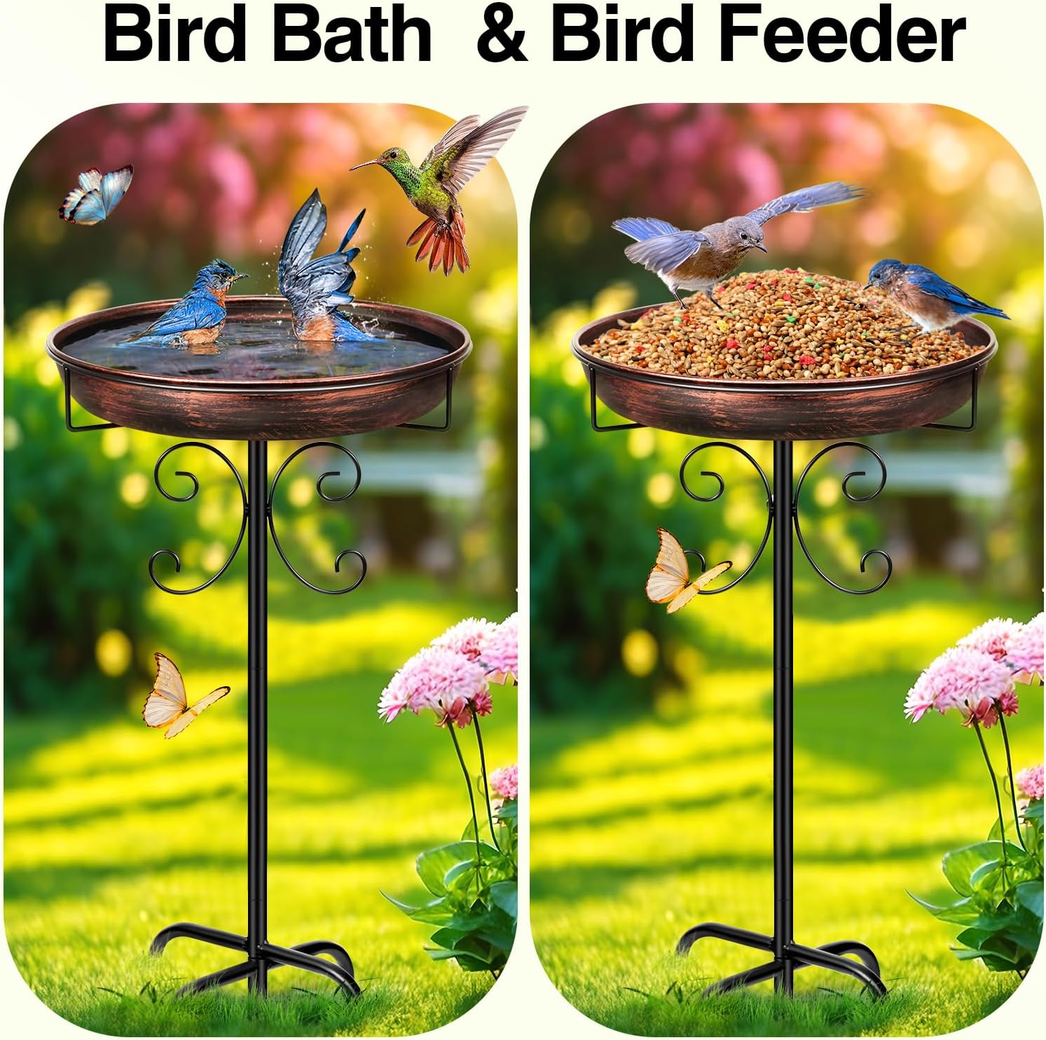Thumbnail 3 de Yepper 35In Metal Bird Bath 12in Bowl
