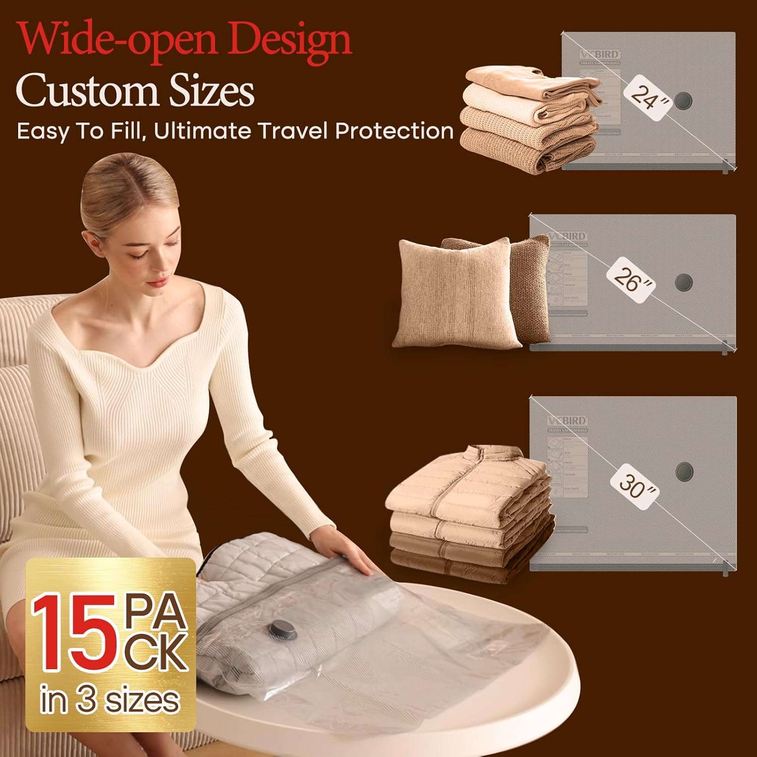 Thumbnail 3 de Vacbird vacuum storage bags bundle with wireless electric air pump – 15 pack for travel and home space saving