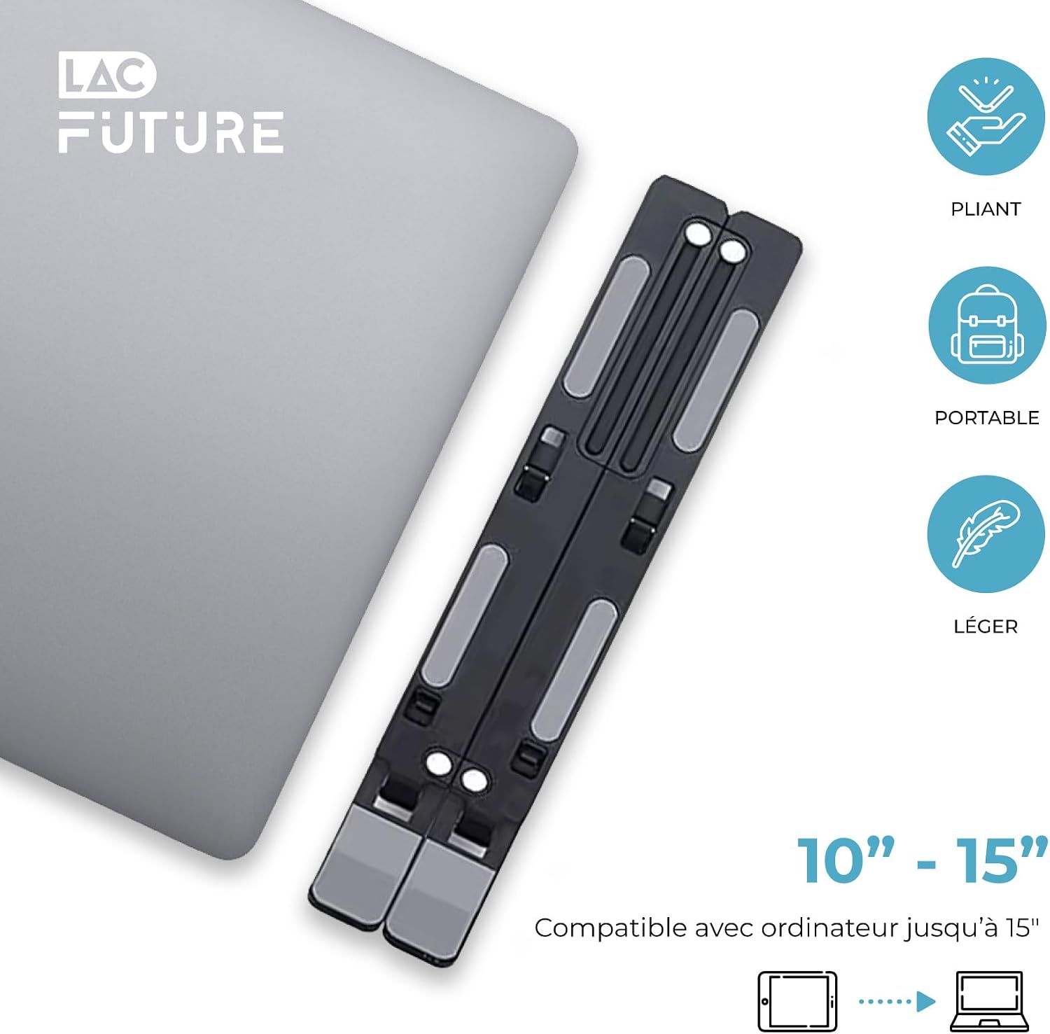 Detalle 2 de LAC FUTURE Support PC Portable en Aluminium – Rehausseur réglable et ventilé (10–15,6”)