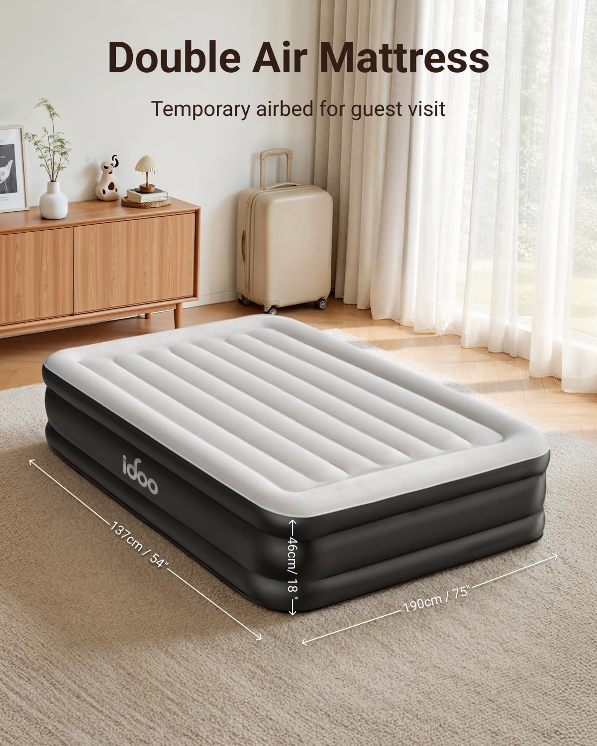 Thumbnail 2 de iDOO Inflatable Air Mattress (Double) with Built-in Pump – 190x137x46 cm