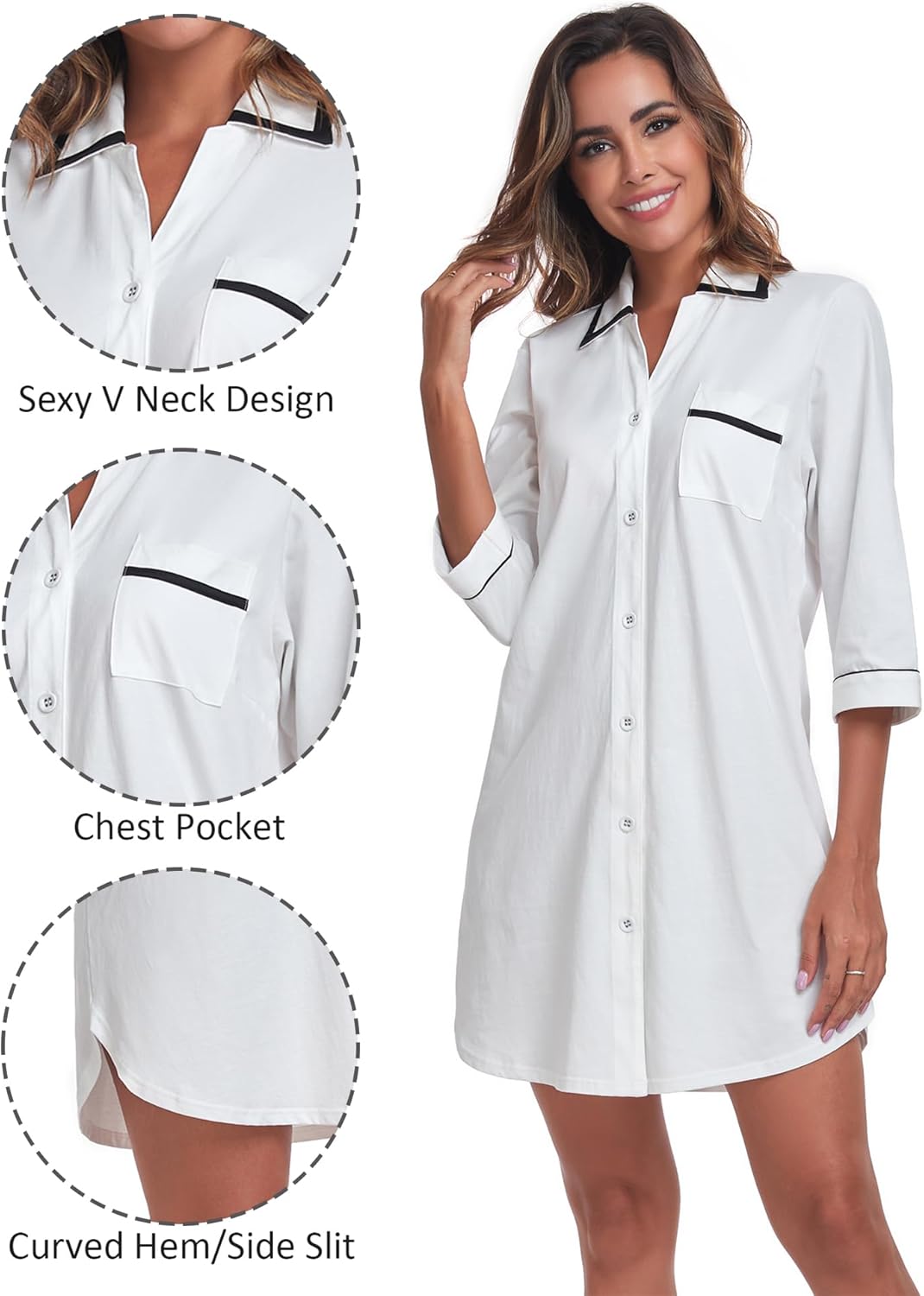 Thumbnail 4 de COLORFULLEAF Cotton Nightgown Button-Down S-XXL