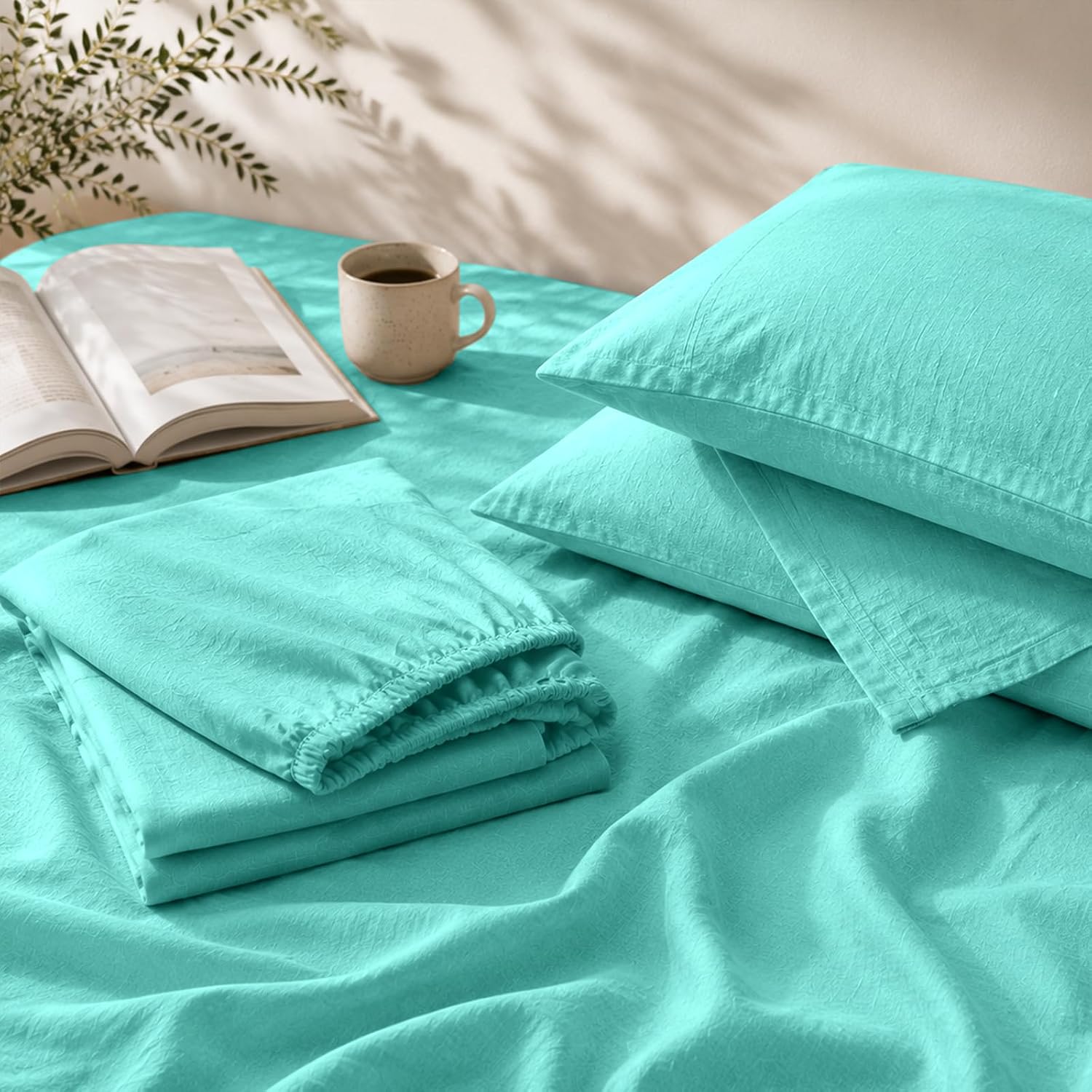 Thumbnail 6 de MEISHANG 100% French Pure Linen Sheets Queen Size (4-Piece Set) with 16" Deep Pocket