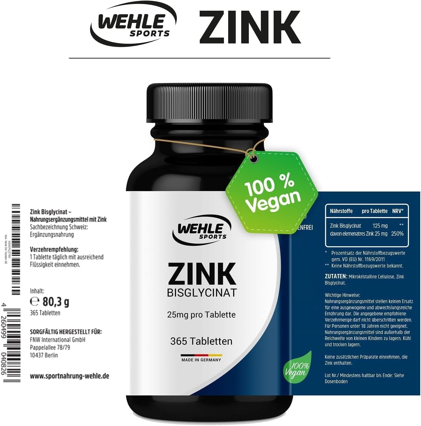 Detalle 2 de Wehle Zink Tabletten 365 hochdosiert 25 mg