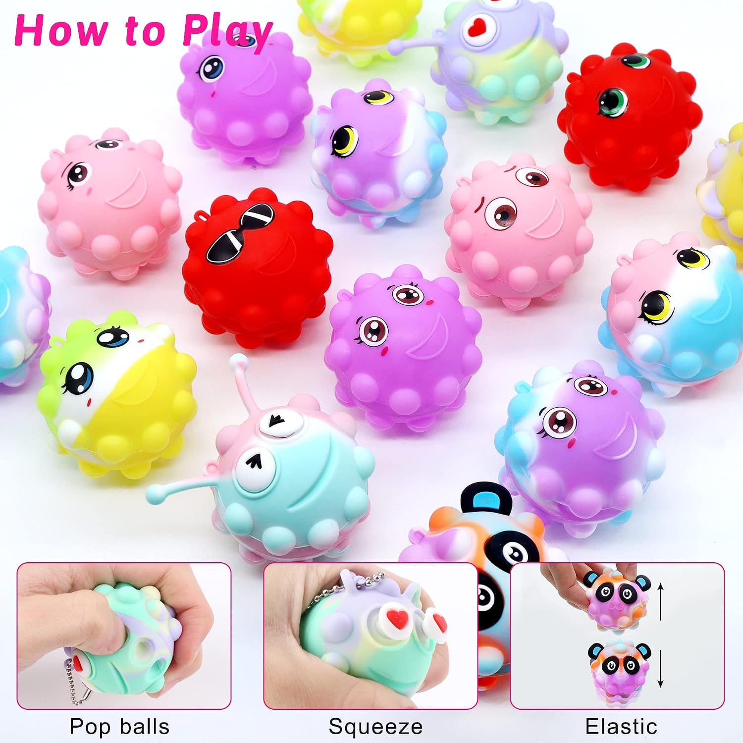 Thumbnail 3 de 30 Pack Animal Pop Balls Fidget Toys – 3D Pop Ball Keychains for Kids
