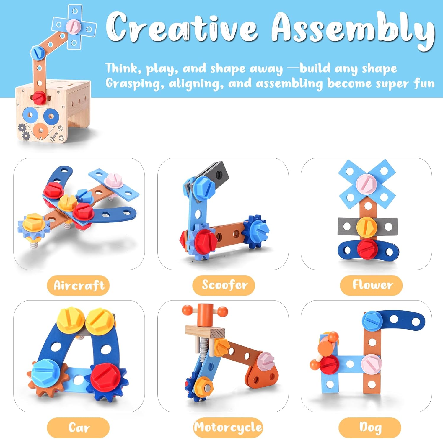 Thumbnail 6 de REXBETI Kids Tool Set with Electric Drill (43-Piece Wooden Toddler Bench)