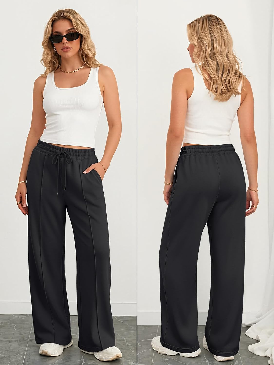 Detalle de ATHMILE Womens Wide Leg Sweatpants high-waisted joggers