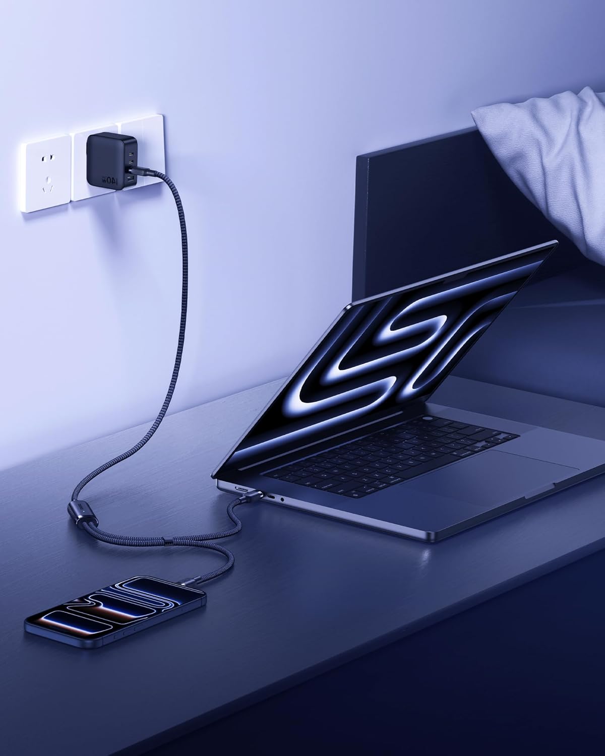 Thumbnail 6 de Baseus USB-C Cable (Single Port Max 140W, 5A) 2-in-1 Fast Charging USB-C to USB-C, 4.9 ft nylon braided