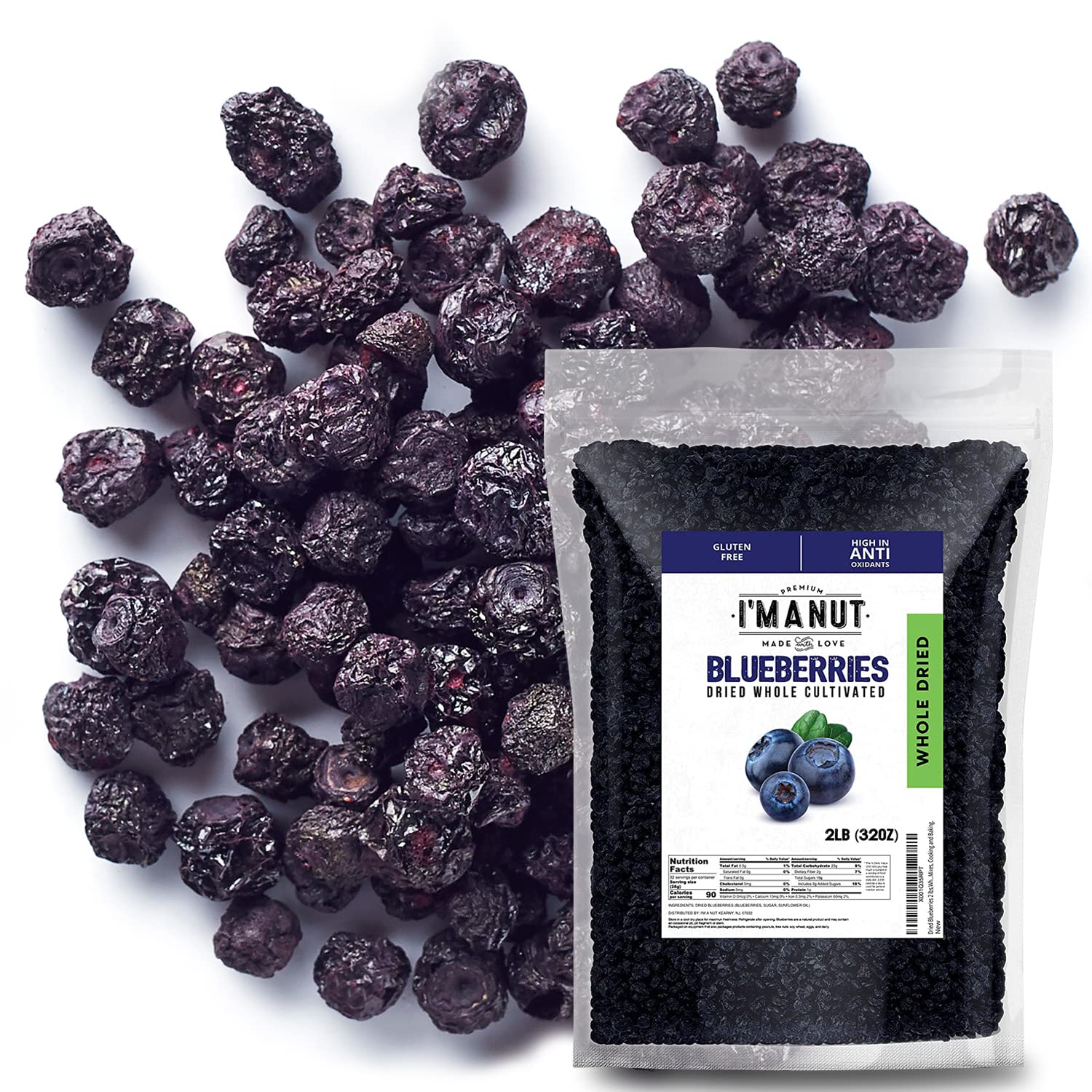 Detalle de I'm A Nut Dried Blueberries, 2 lb (32 oz), Plump & Chewy, Peanut- and Gluten-Free
