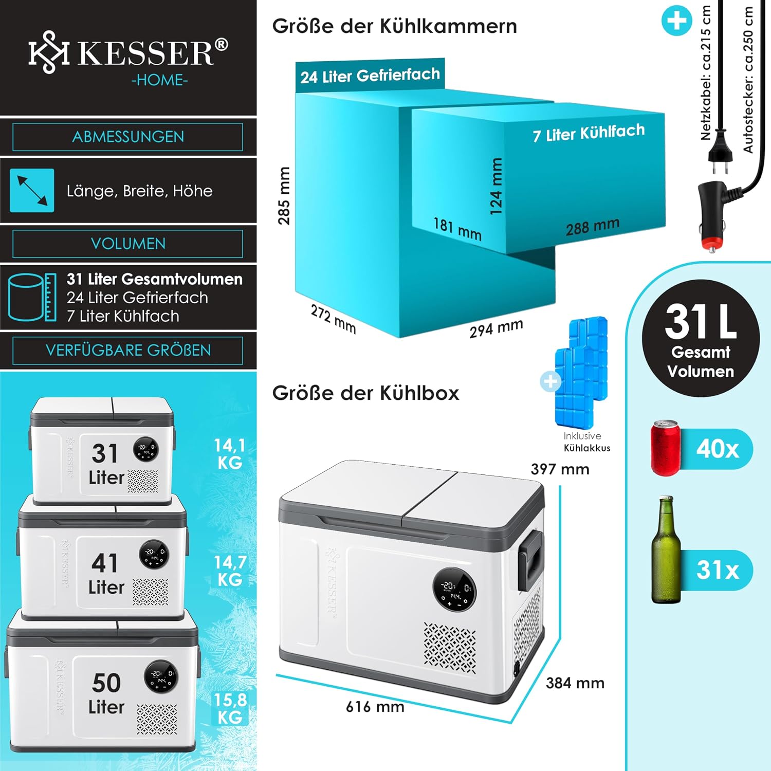 Thumbnail 6 de KESSER Kompressor Kühlbox Doppelzone bis -20 °C