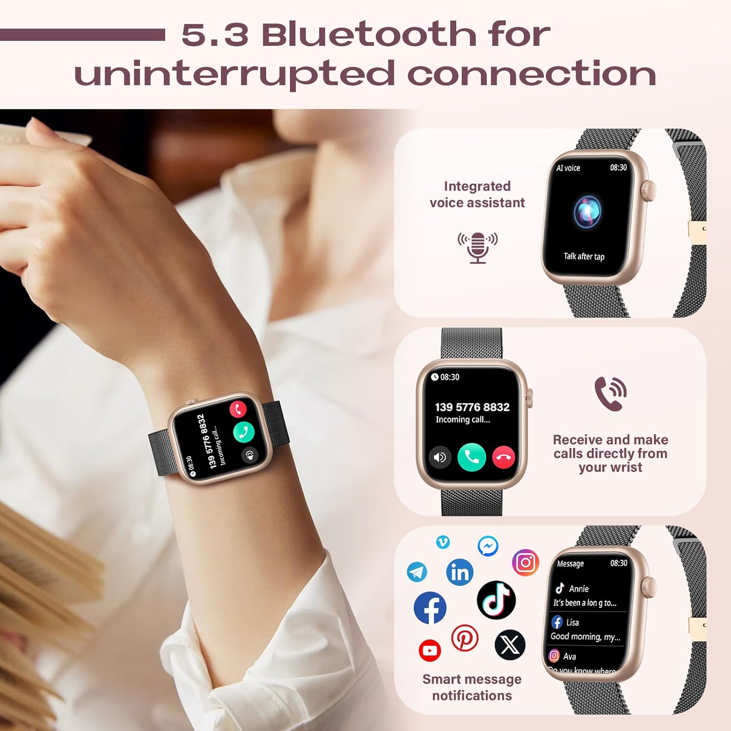Detalle 2 de SLOKSFil Smartwatch donna 1,85": fitness, salute e notifiche con quadrante personalizzabile