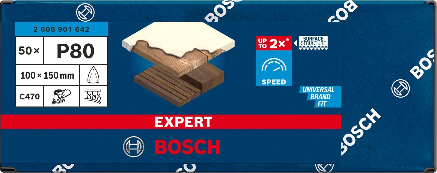 Thumbnail 1 de Bosch Accessories 2608901642 – Carta vetrata grana 80 per levigatrice multiuso, 150 mm × 100 mm