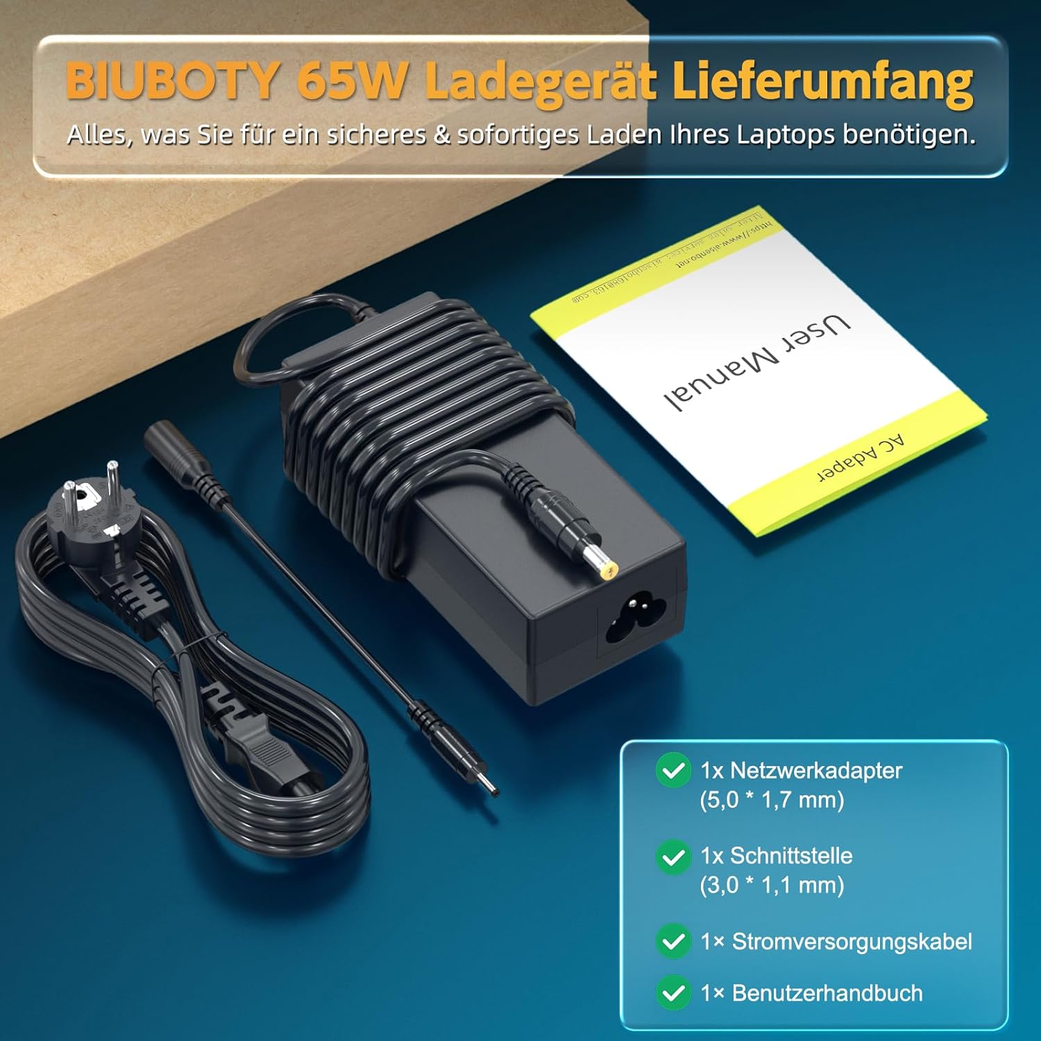 Thumbnail 6 de BIUBOTY 65W Laptop-Netzteil für Acer (19V, 5,5x1,7 mm & 3,0x1,1 mm) – Ladegerät mit 19V/3,42A