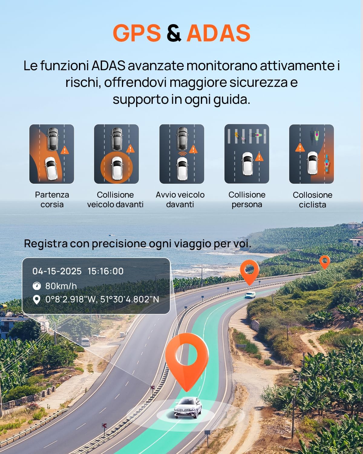 Thumbnail 5 de 70mai A800SE Dashcam 4K+1080P Dual con GPS, WiFi e doppia telecamera anteriore/posteriore