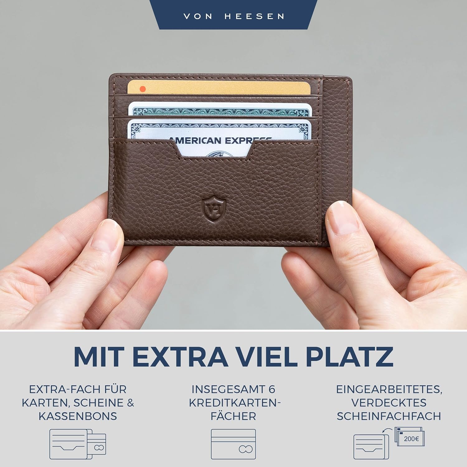Thumbnail 4 de VON HEESEN Echtleder RFID Kartenetui aus Nappa-Leder – Querformat mit 9 Fächern, Braun