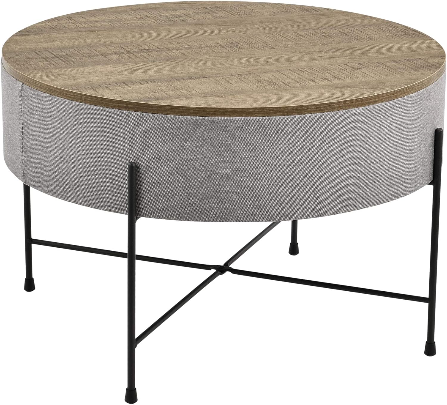 Detalle de Tavolino Contenitore con Piano Rotondo Rimovibile in Noce/Grigio – design moderno con scomparto