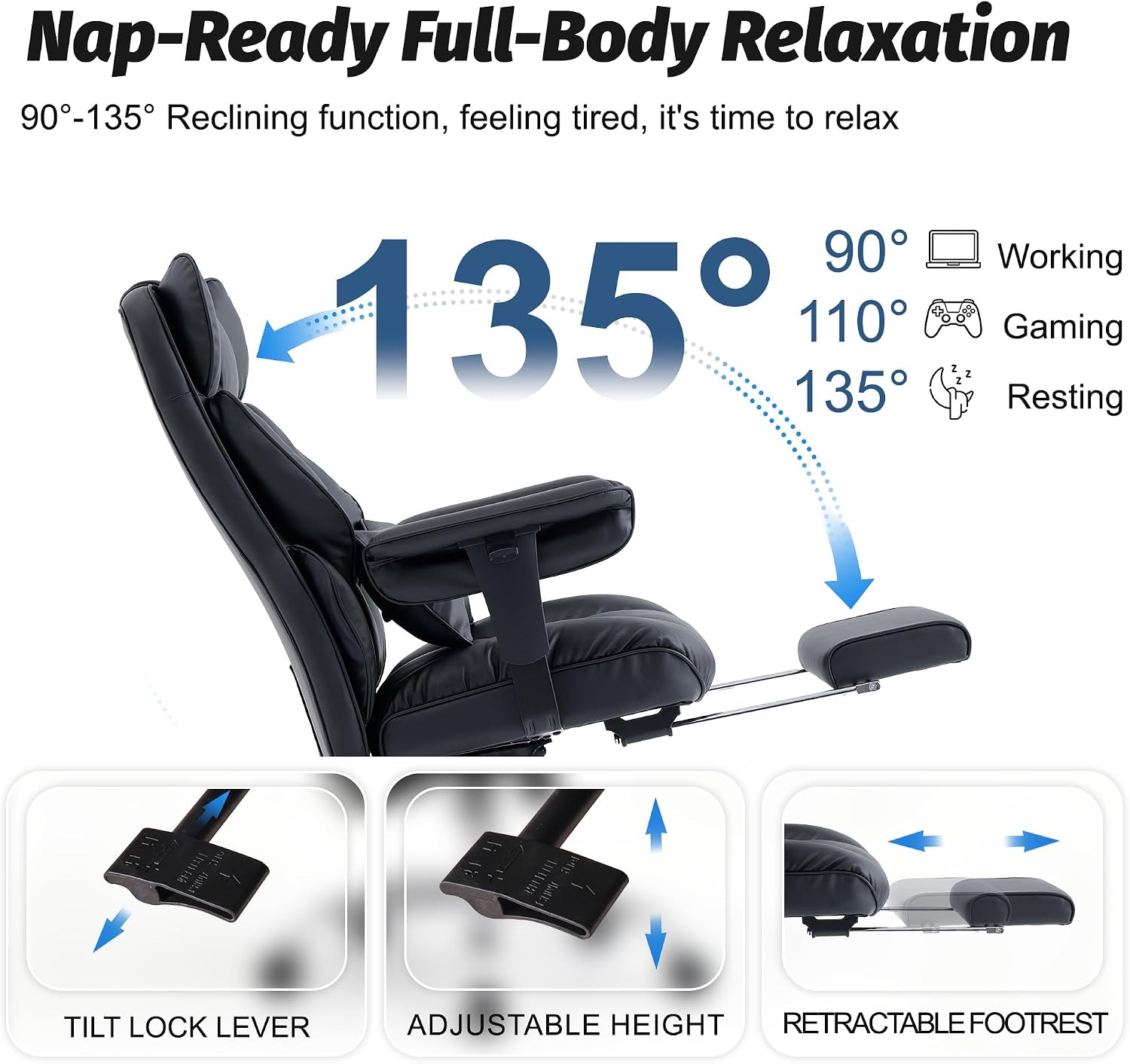 Detalle de Efomao 3084PAE Black Executive Office Chair with Pocket Springs and Footrest