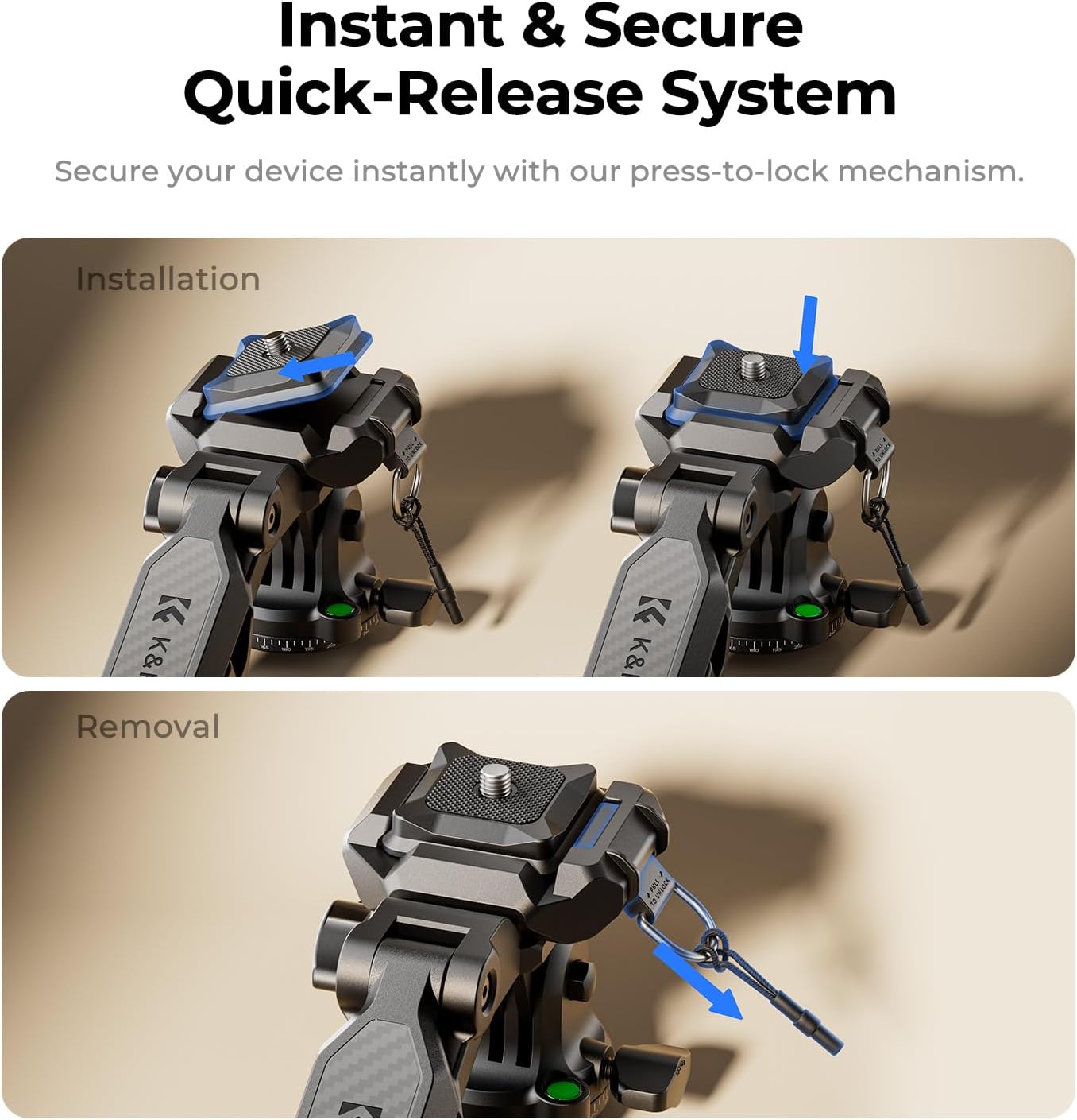Detalle 2 de K&F CONCEPT 62.2"/158cm Lightweight Camera Tripod with Phone Holder