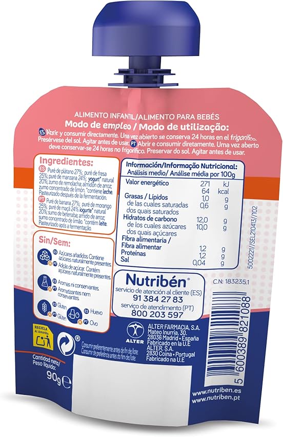 Thumbnail 5 de Nutribén Fruta And Go 🍎🍌 Puré Natural, 10x90g