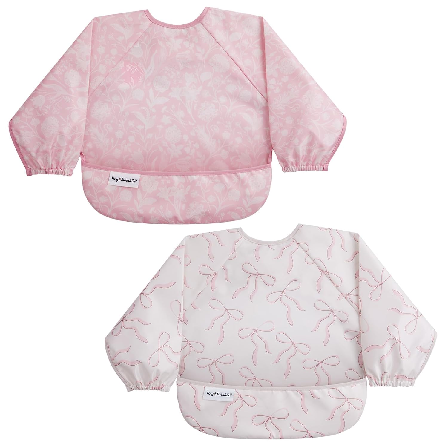 Detalle de Tiny Twinkle Long Sleeve Bib, 2-Pack, Waterproof, 6–24 Months, Toile & Bows