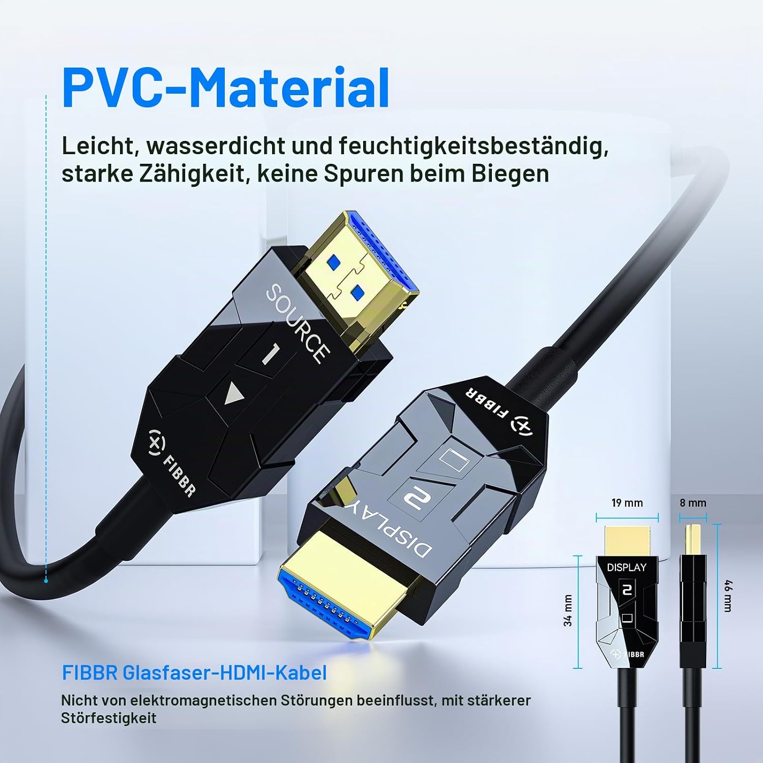 Detalle de FIBBR 8K HDMI Glasfaserkabel 15 m – 48 Gbps, 8K@60Hz, 4K@120/144Hz, HDR, eARC, Kompatibel mit PS5/Xbox Series X/PC/TV