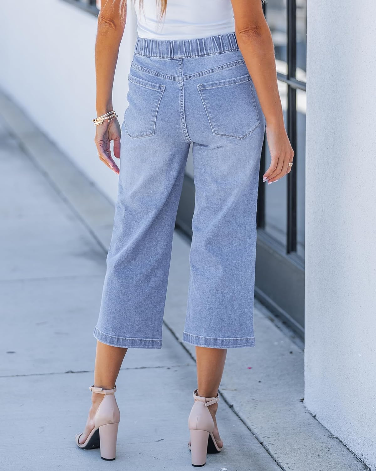 Thumbnail 1 de GRAPENT Capri Jeans for Women: Wide-Leg, High-Waisted Pull-On Denim with Pockets