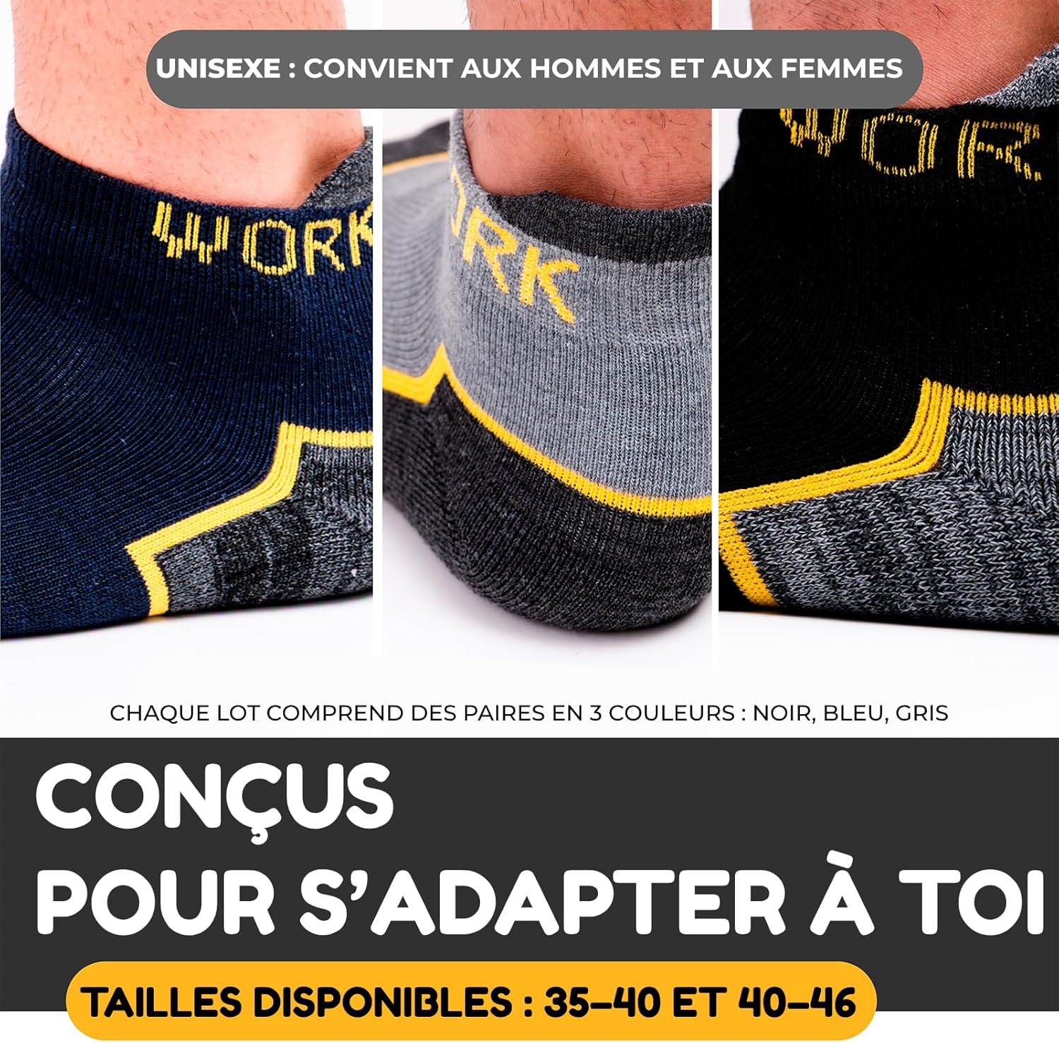Thumbnail 3 de Chaussettes de travail été homme et femme – Socquettes courtes en coton (talo n/pointe renforcés, semelle rembourrée)