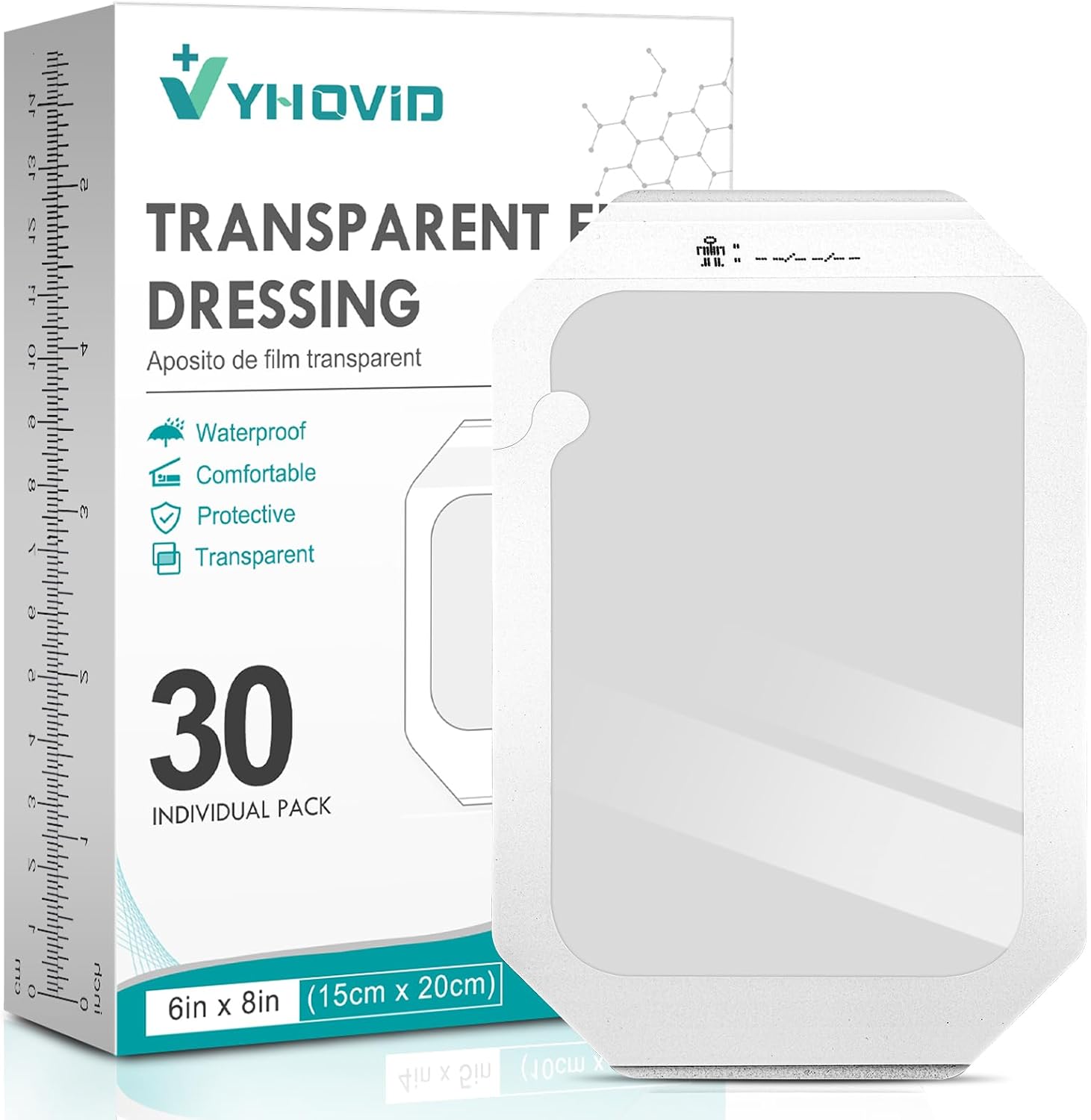 Detalle de YHOVID 6" x 8" Transparent Film Dressing, Waterproof Adhesive Bandage