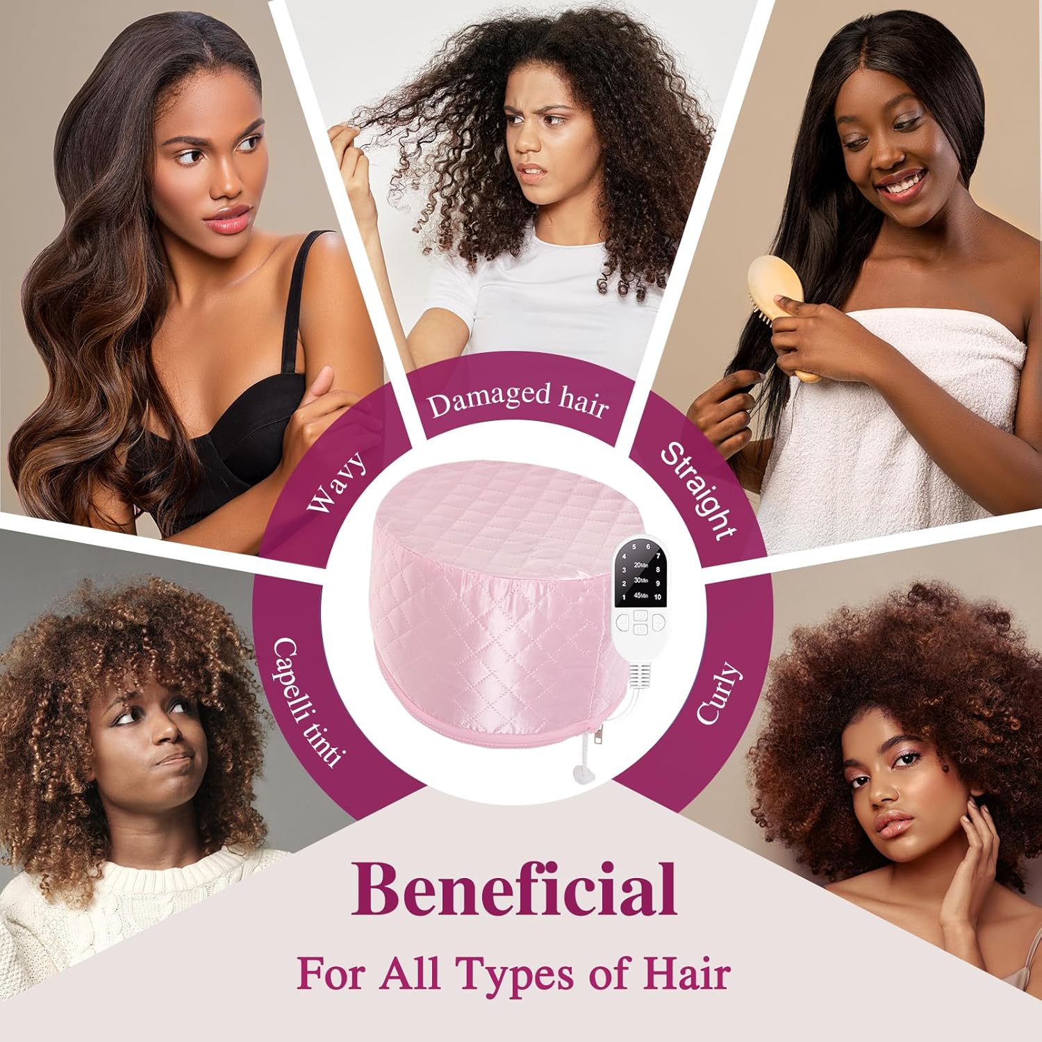 Detalle 2 de AOPOW Hair Cap Treatment Steamer – Deep Conditioning Thermal Heat Cap with 2 Temperature Modes (UK Plug)