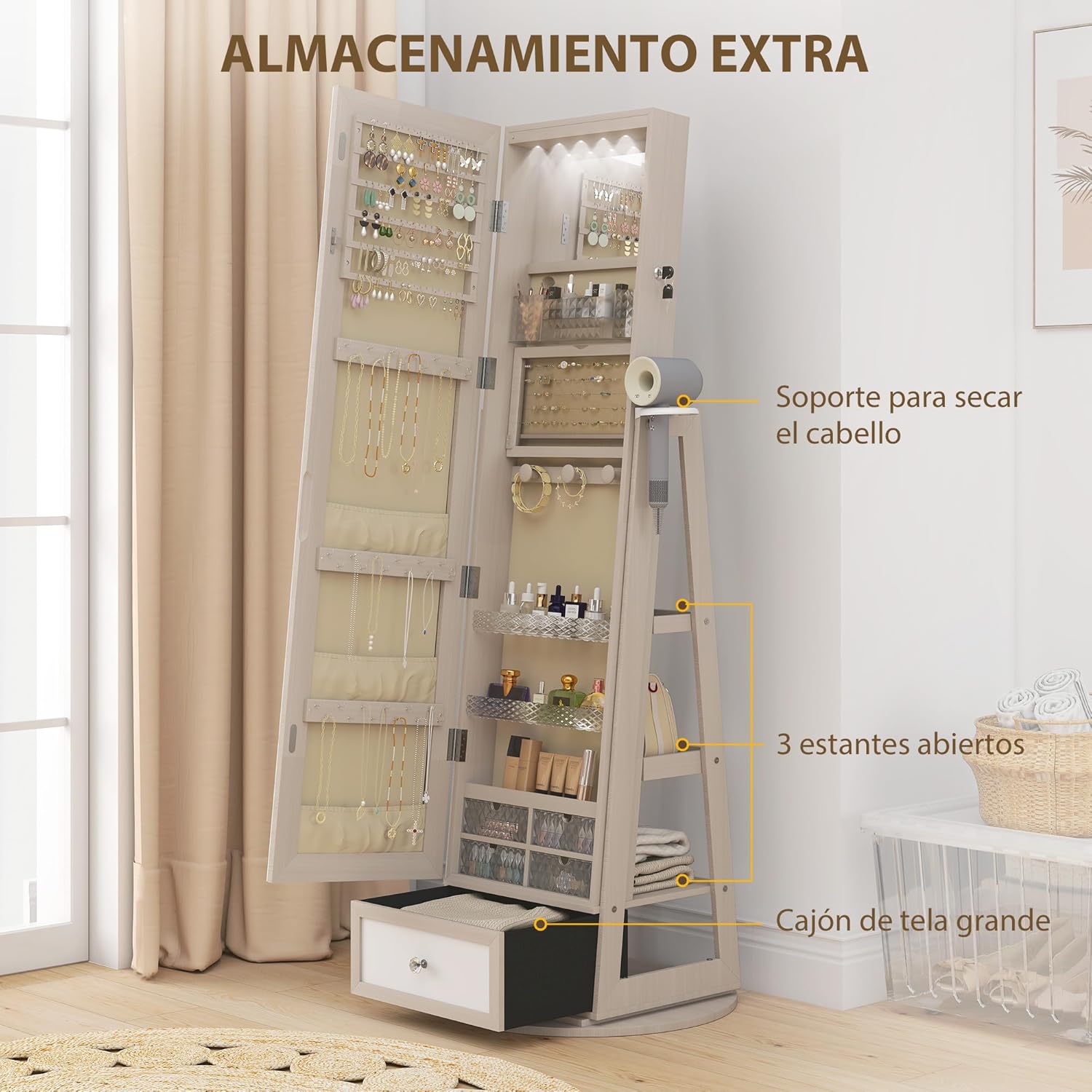Thumbnail 5 de HOMCOM espejo joyero LED 37x140 cm