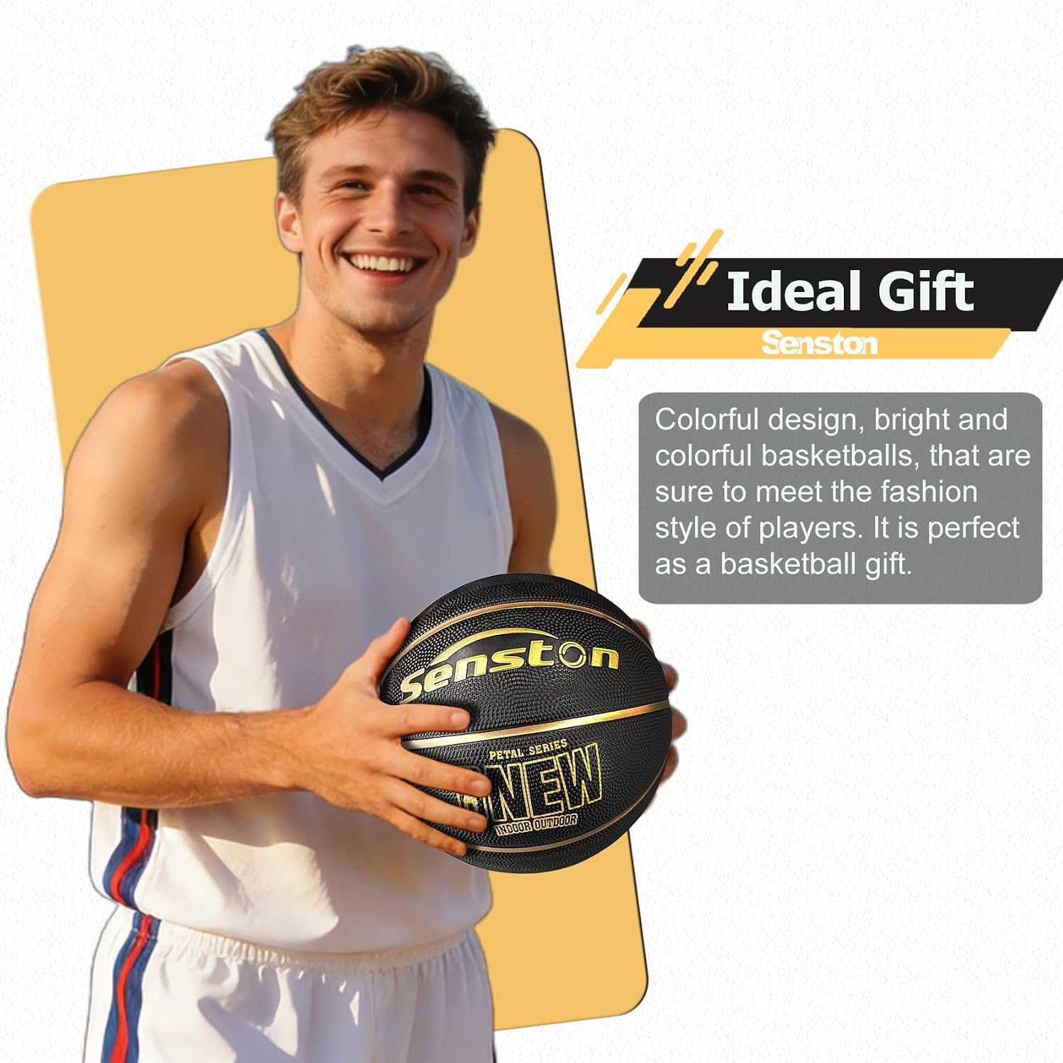 Thumbnail 5 de Senston LQ Size 7 Basketball, 29.5-Inch Rubber, Black/Gold, with Pump