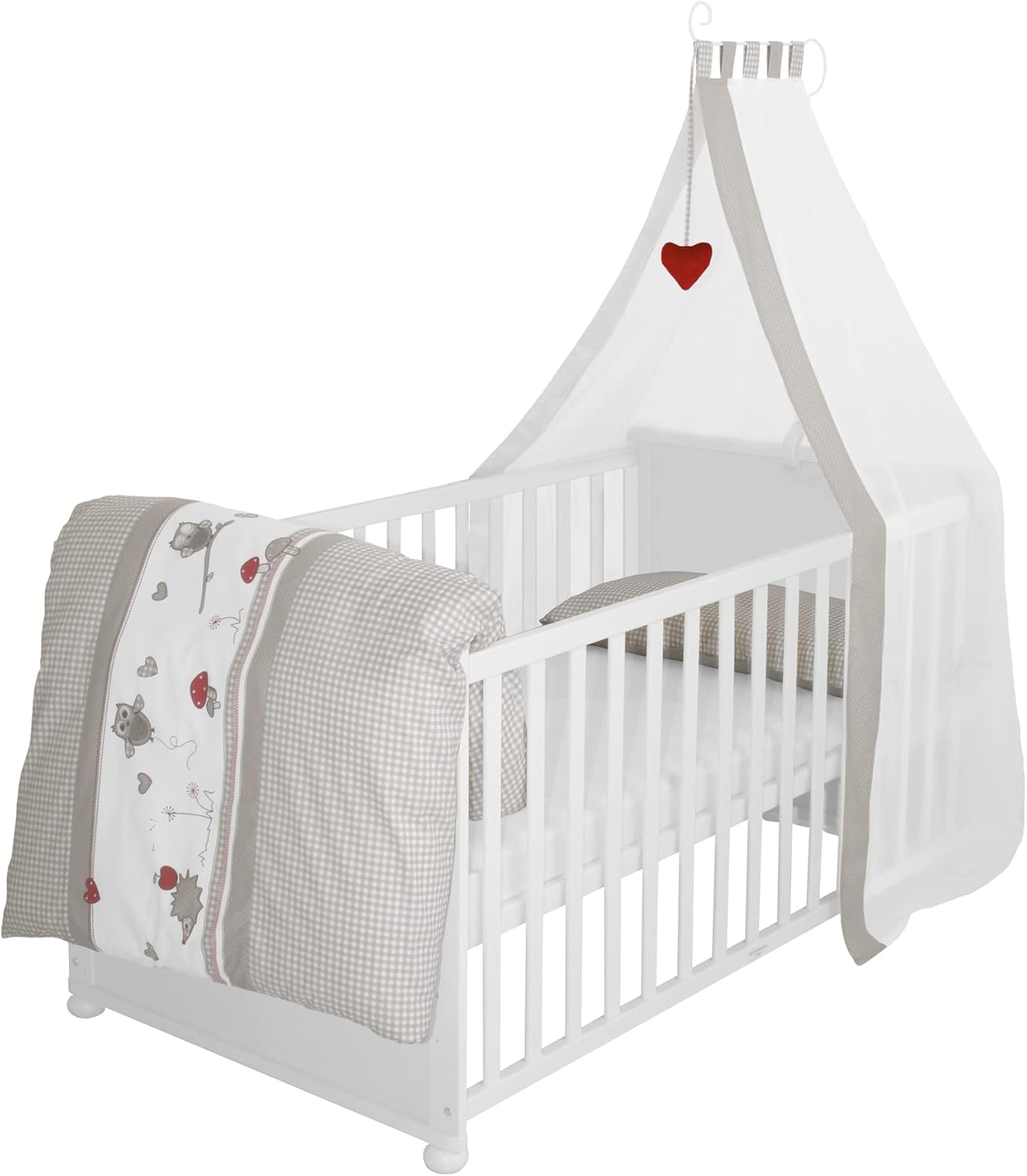 Detalle de roba Lettino Completo Adam e Eule 70x140 cm - Bianco con baldacchino, federa, copripiumino e materasso, trasformabile in letto junior