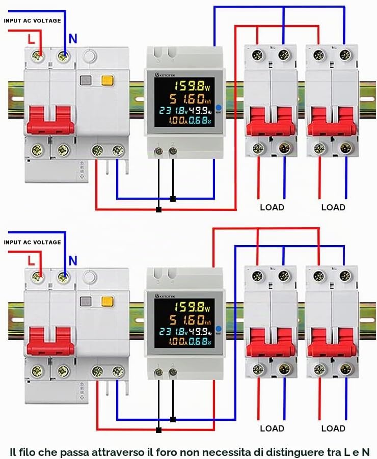Detalle 2 de KETOTEK AC40-300V 100A Misuratore energetico 6‑in‑1 🔌