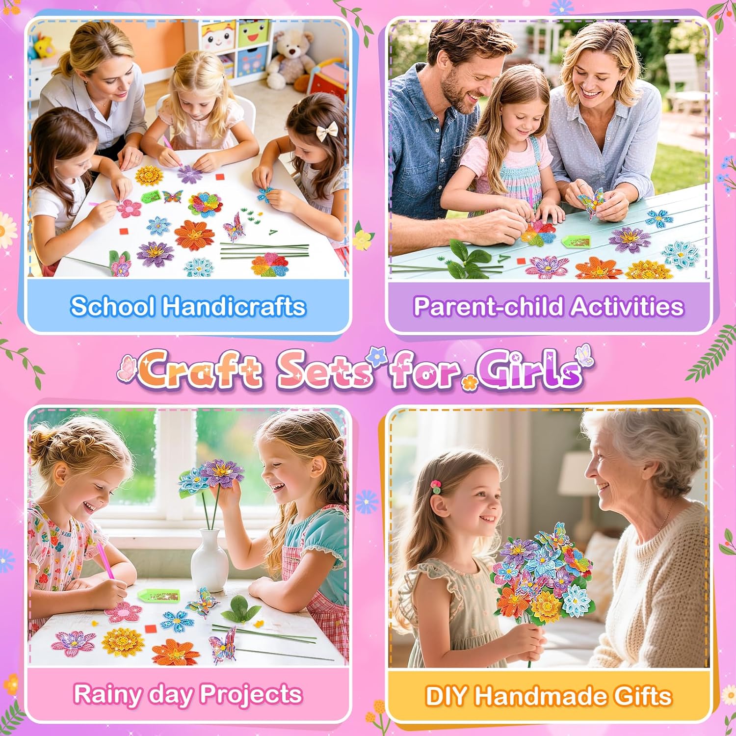 Detalle de Craft Kits for Kids: Diamond Art Flower Painting Kit for Ages 5–12
