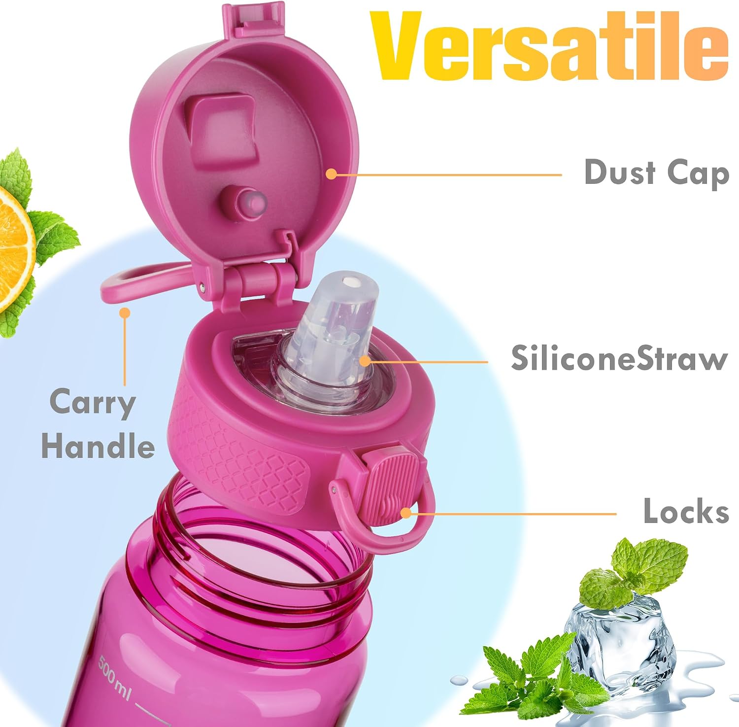Thumbnail 3 de Clear Tritan water bottle 500ml straw